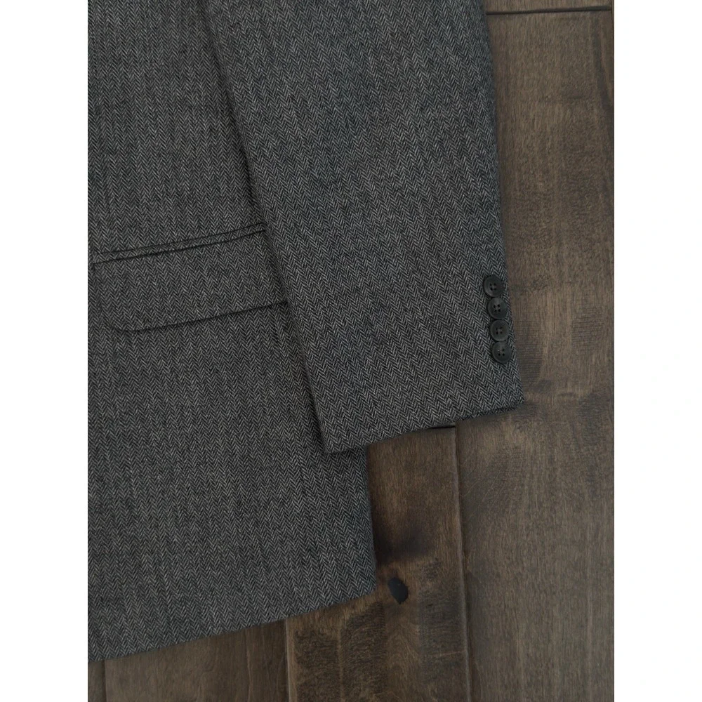 Meeting Street Sport Coat 44R Gray Herringbone Tweed 100% Lambwool Blazer Jacket